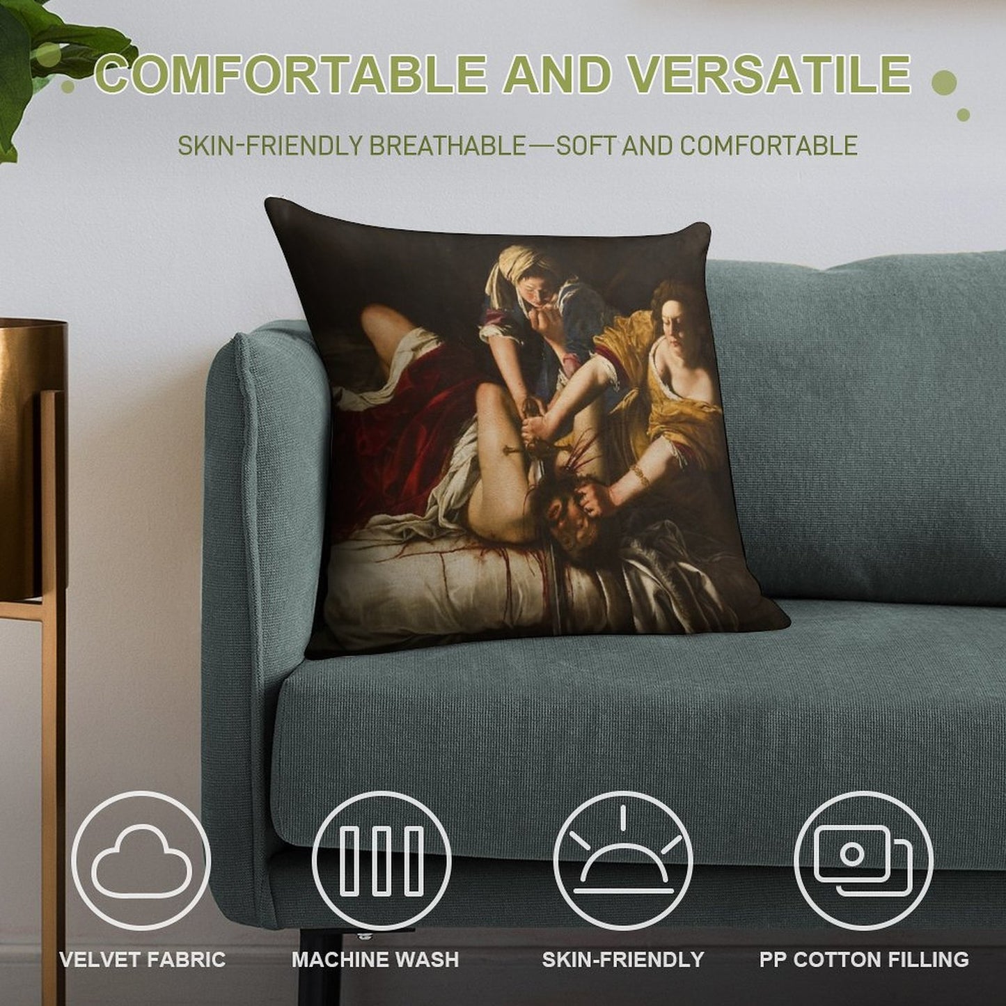Artemisia Gentileschi's Judith Slaying Holofernes Soft Luxury Feel Throw Pillow