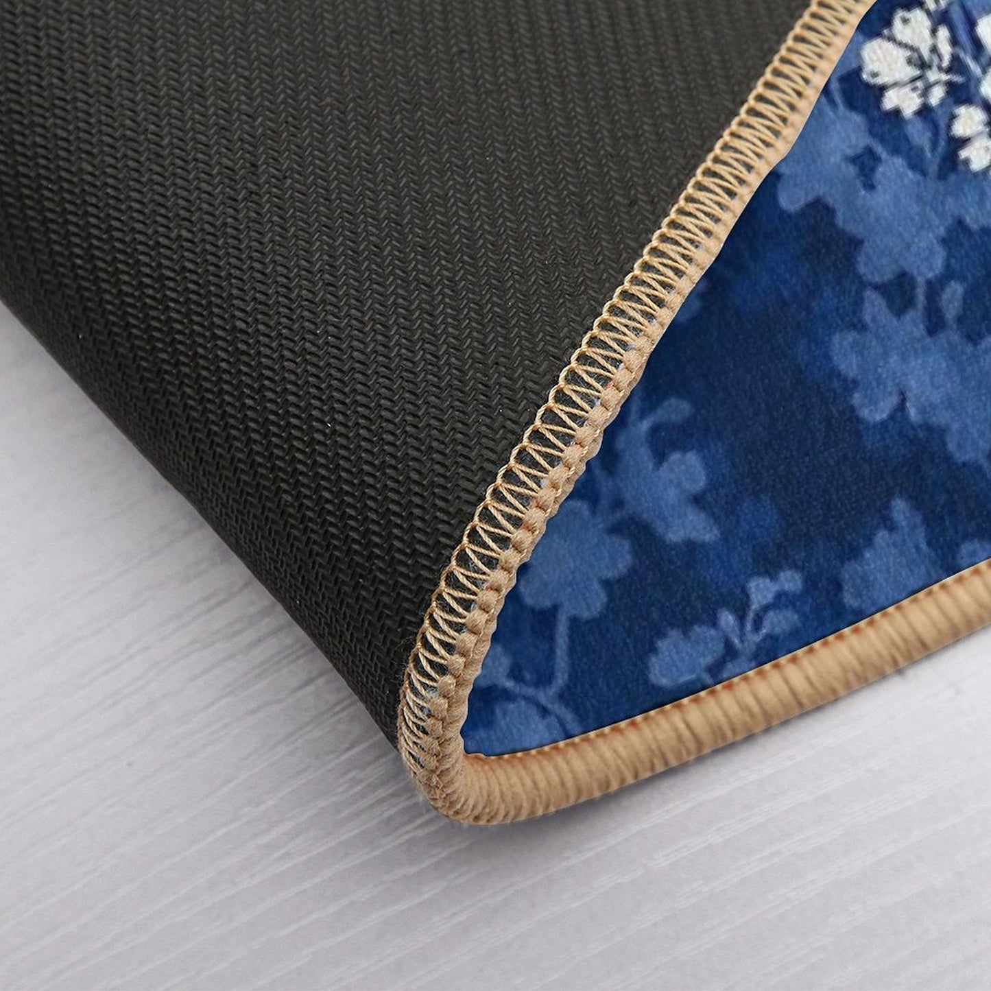 Sakura Blossom in Deep Blue Fade-Resistant Bath Mat