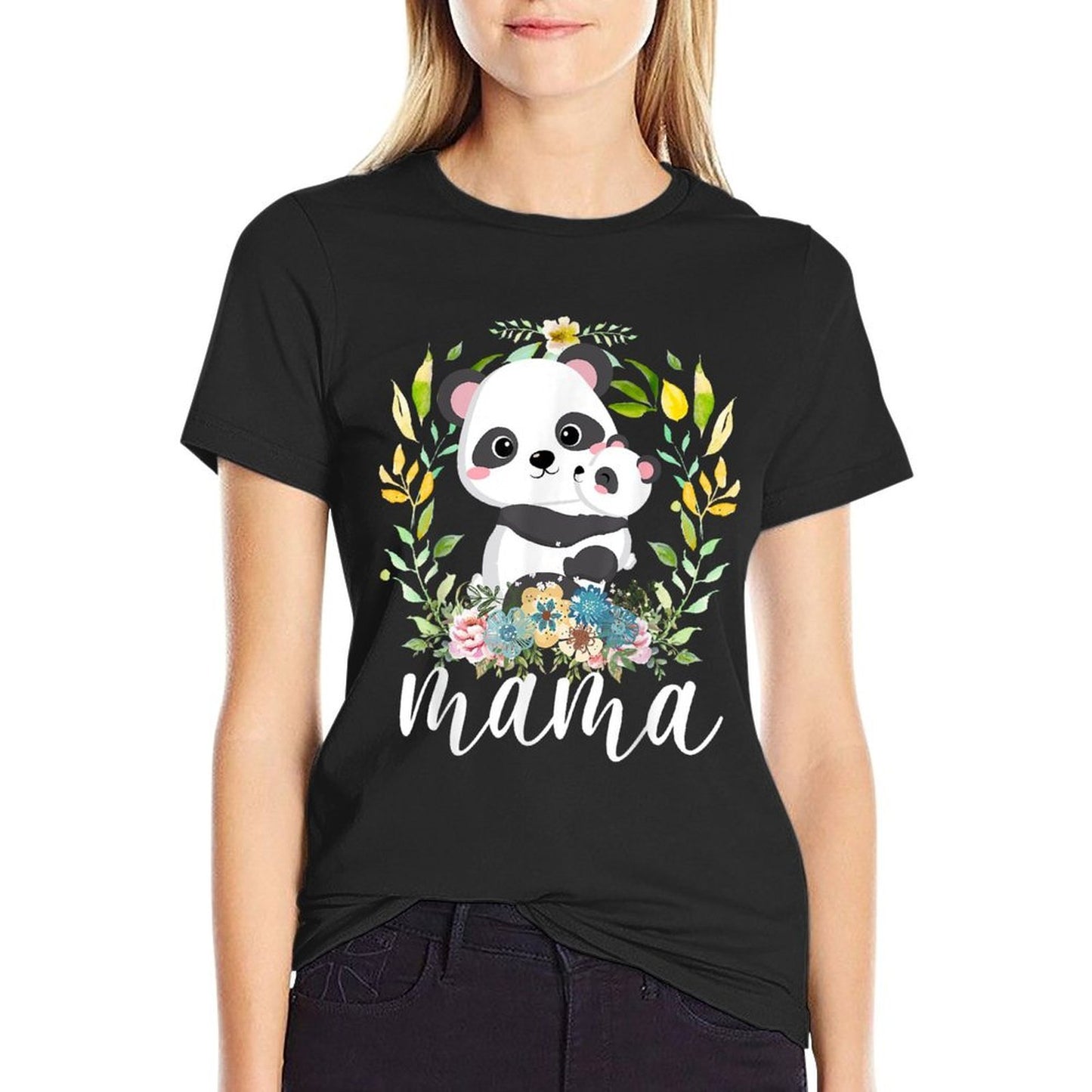 Flowers Mom Cute Baby Panda - Animal Mama Mothers Day Lightweight T-Shirt
