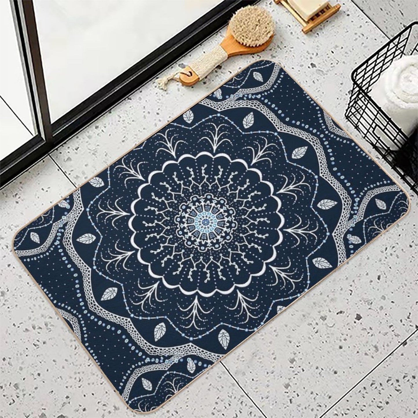 Black White Blue Mandala High-Traffic Bath Mat