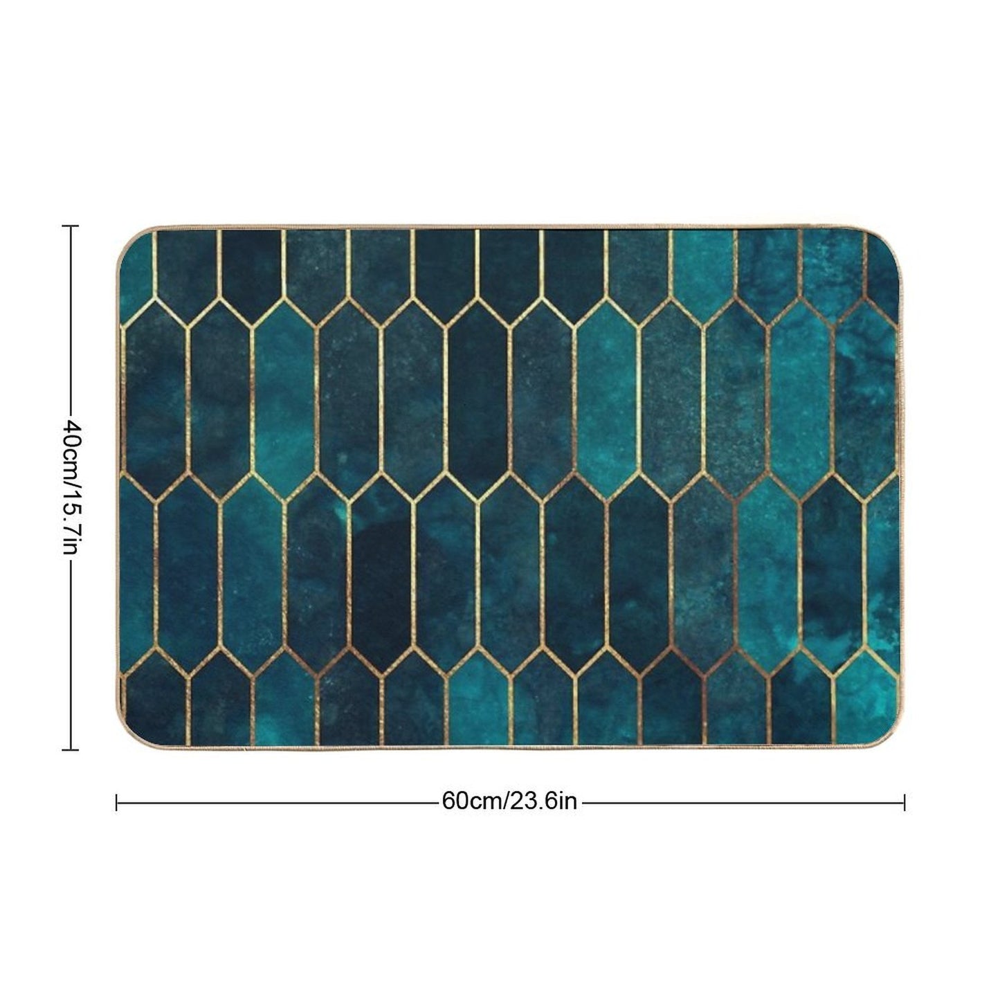 Deep Teal And Blue Gold Pattern Rapid-Drying Bath Mat