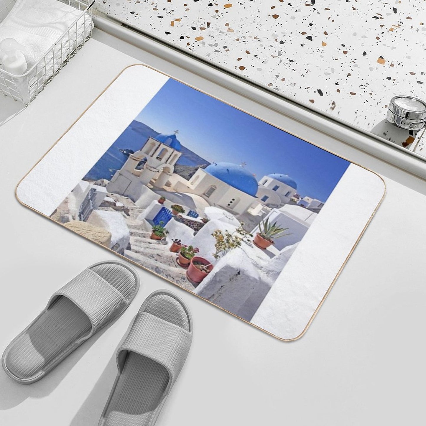Greek Islands City Long-Lasting Bath Mat