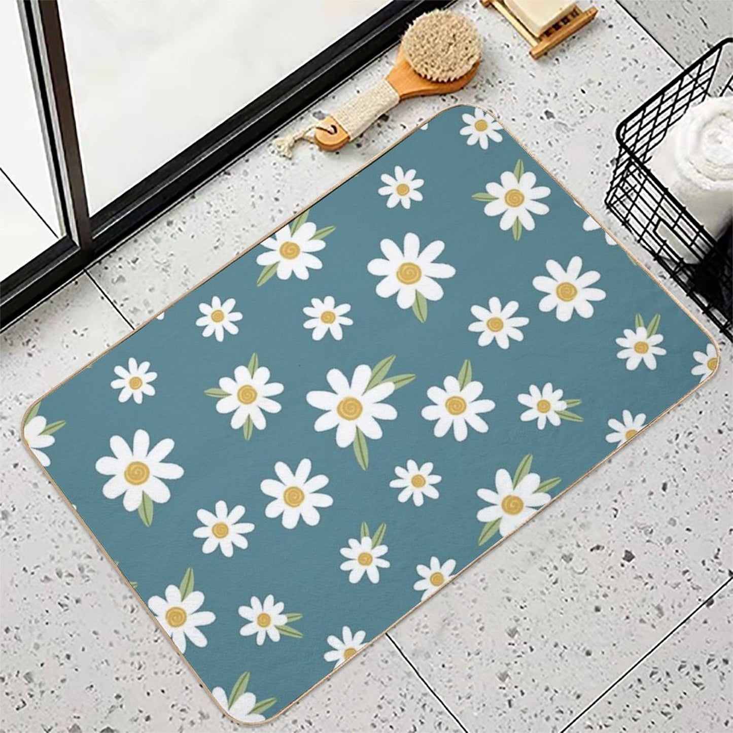 Daisies on Teal Green Eco-Friendly Bath Mat