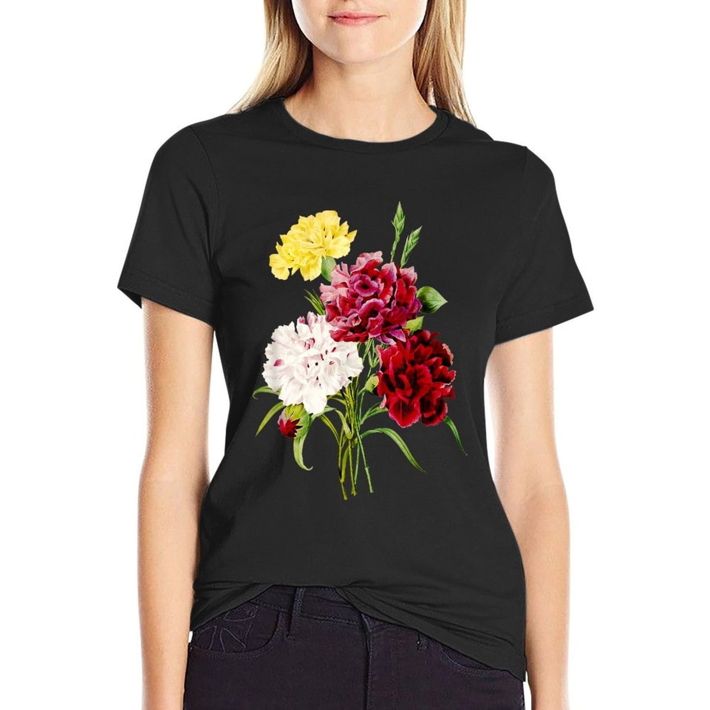 Vintage Botanical Carnation Flower Illustration Art Breathable T-Shirt