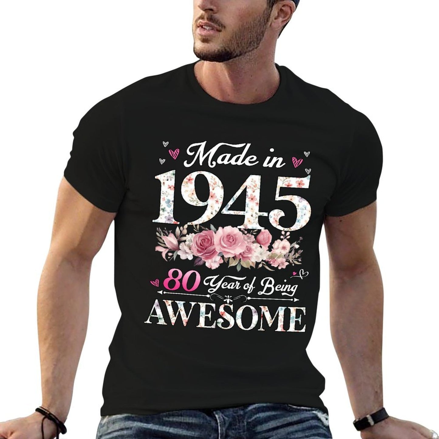 50 Year Old Made In 1945 Floral 50th Birthday Decorations Quick-drying T-Shirt