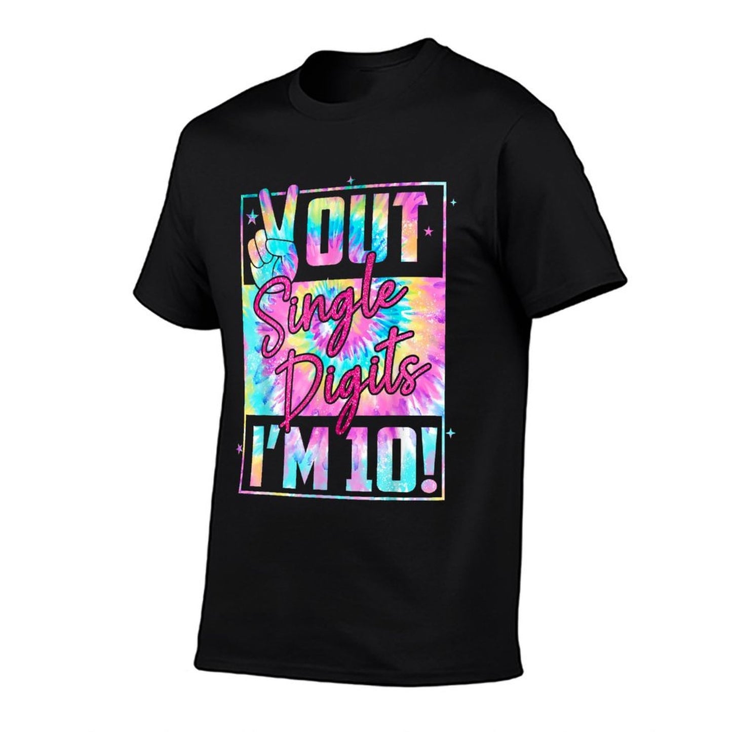 Peace Out Single Digits I'm 10 Tie Dye Birthday Girl Ribbed Collar T-Shirt