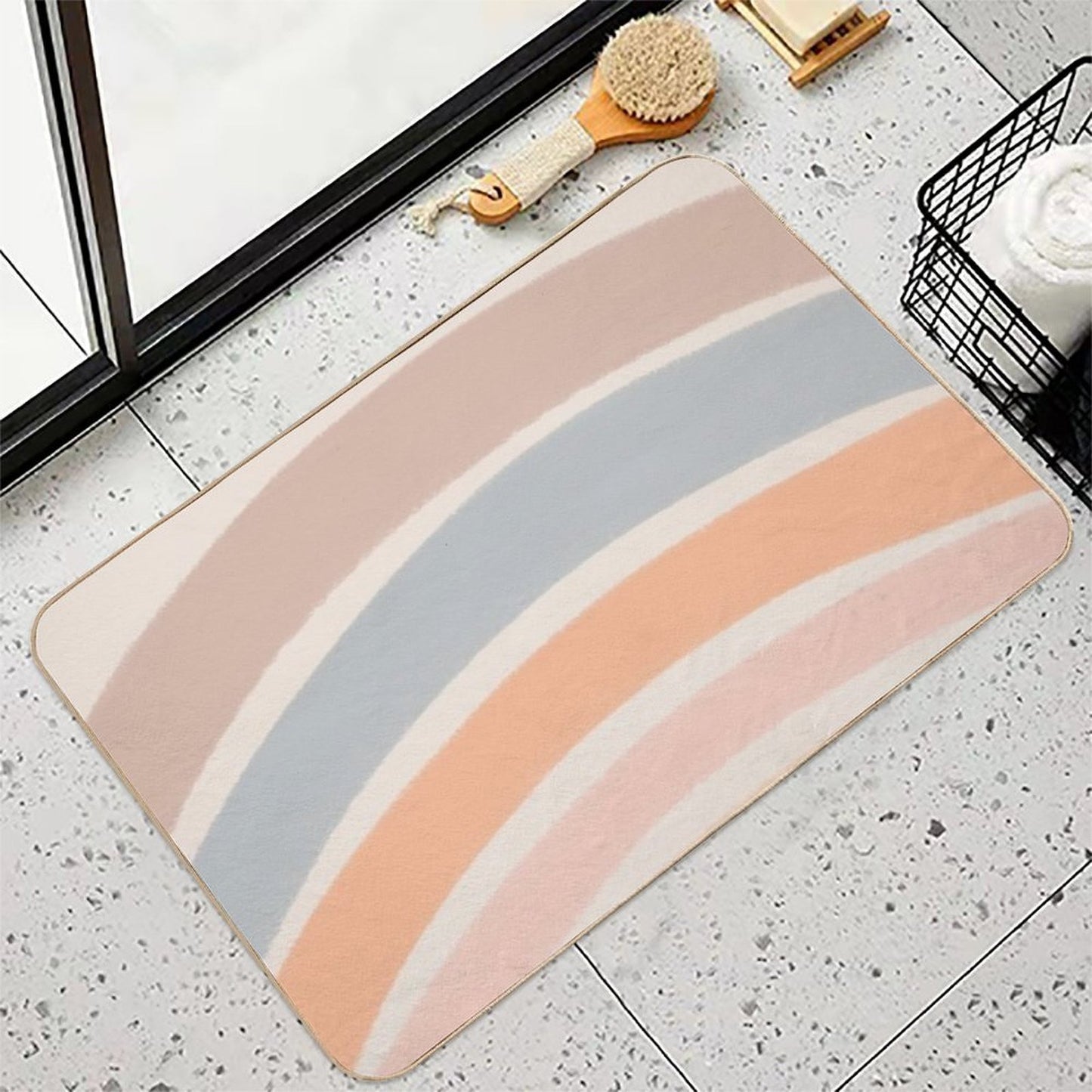 Neutral Colors Wavy Lines Curvy Stripes Pattern Boho Aesthetic Muted Teal Versatile Bath Mat