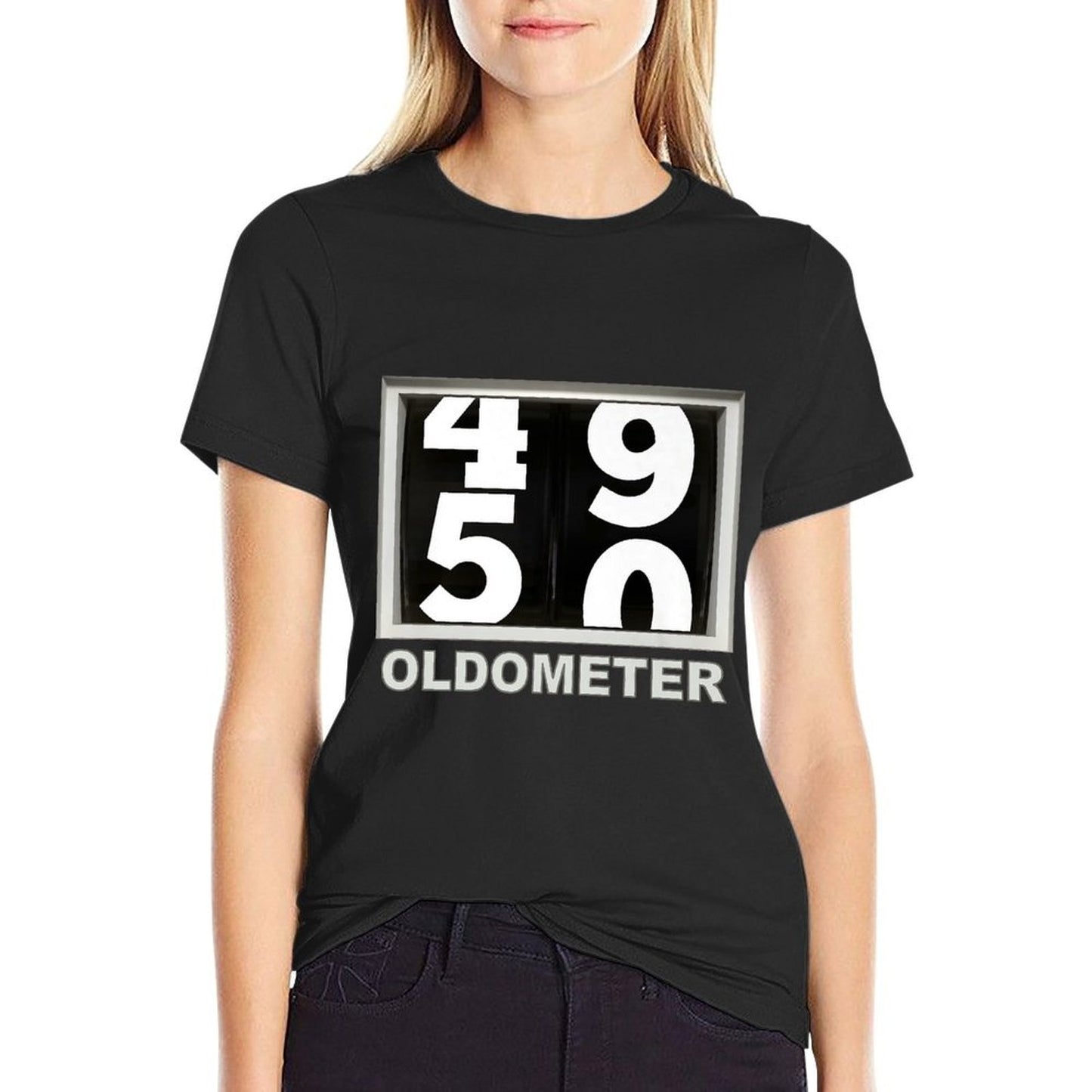50th Birthday Oldometer 49-50 Premium Summer-ready Fabric T-Shirt