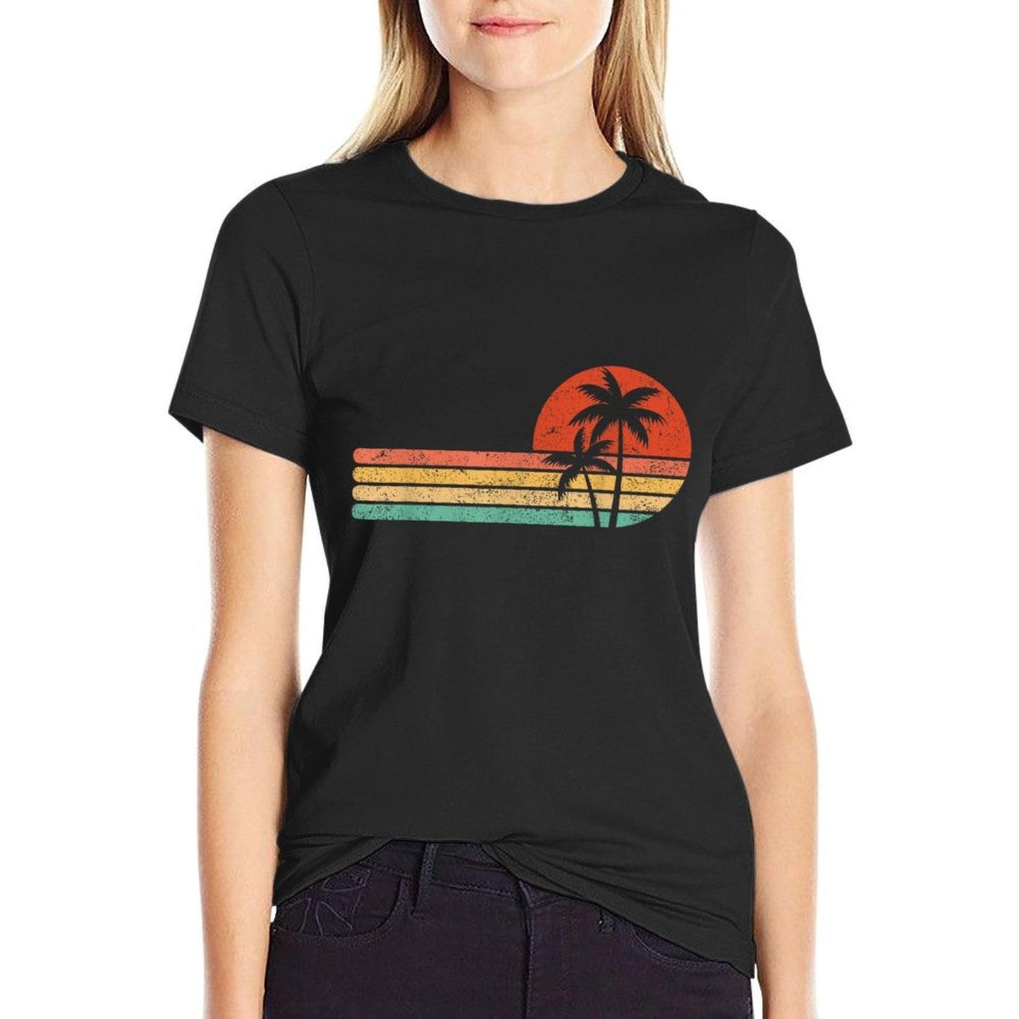 Retro Style Tropical Vintage Sunset Beach Palm Tree  Affordable Price T-Shirt
