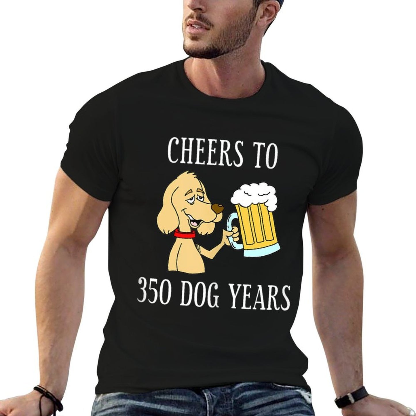 Cheers To 350 Dog Years Cartoon Beer Funny 50th Birthday Polyester Blend T-Shirt
