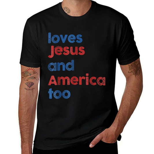 Retro Loves Jesus And America Too 4th Of July Gifts  Odor-resistant T-Shirt