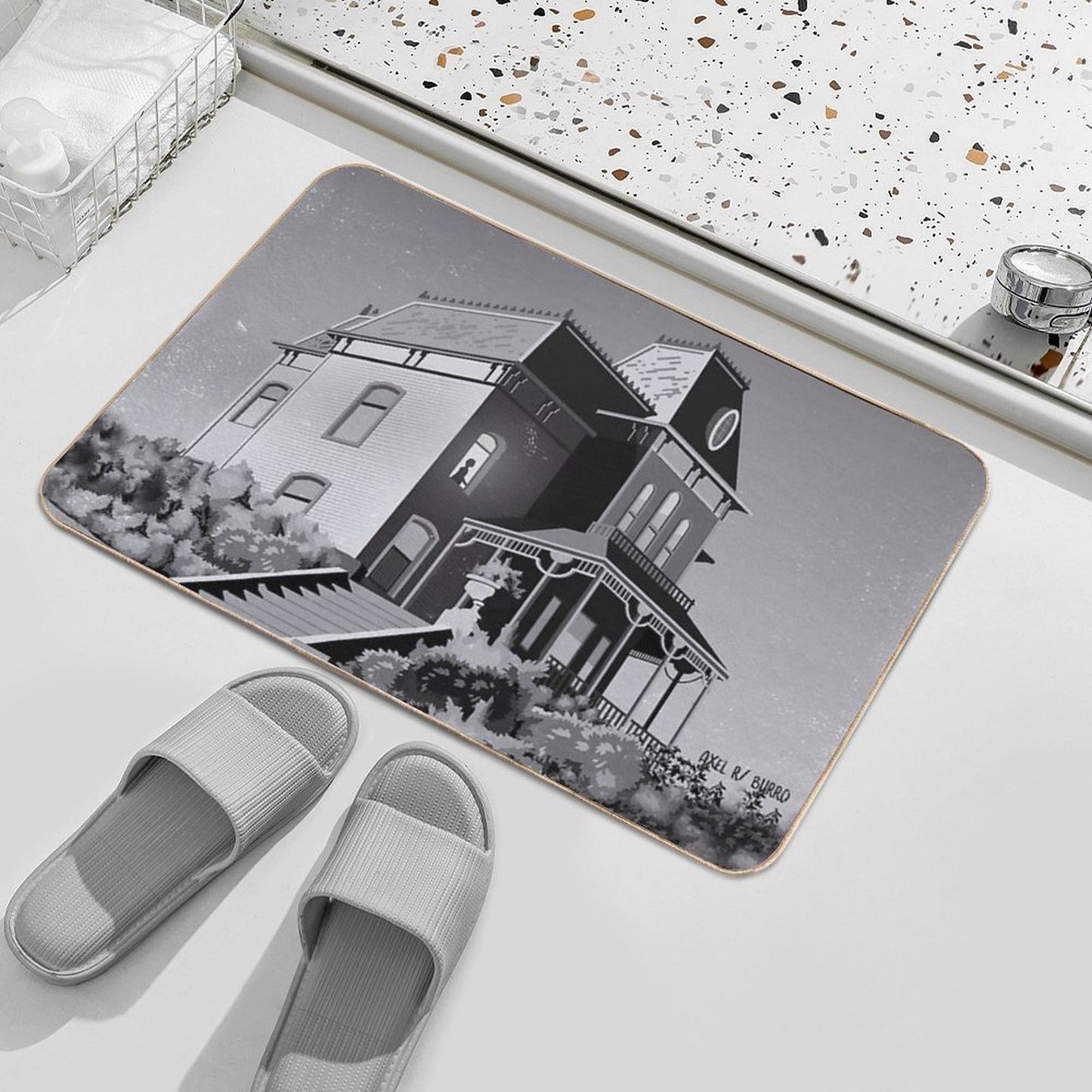 Alfred Hitchcock's Psycho Illustration by Burroi Long-Lasting Bath Mat
