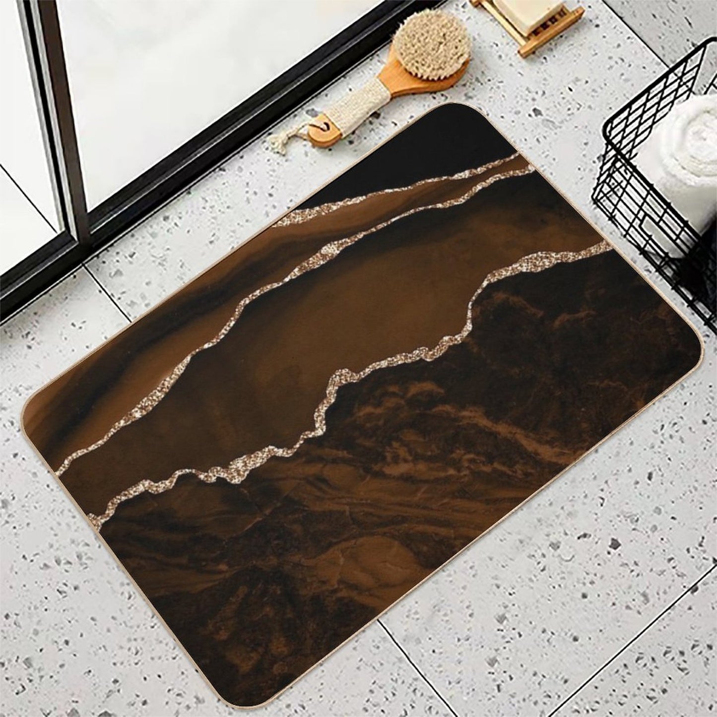Abstract Brown & Gold Modern Geode Agate Design Repositionable Bath Mat