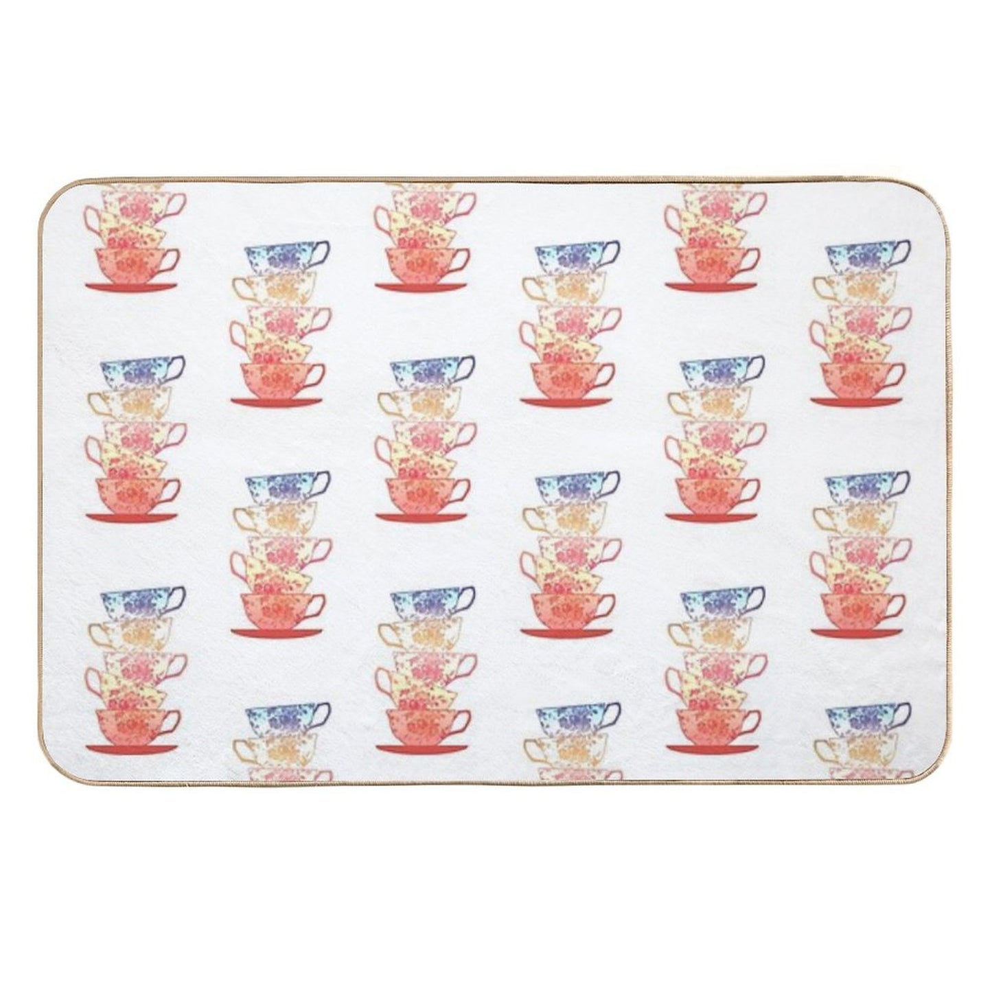 Stack of Cute Vintage Retro Teacups Odorless Bath Mat