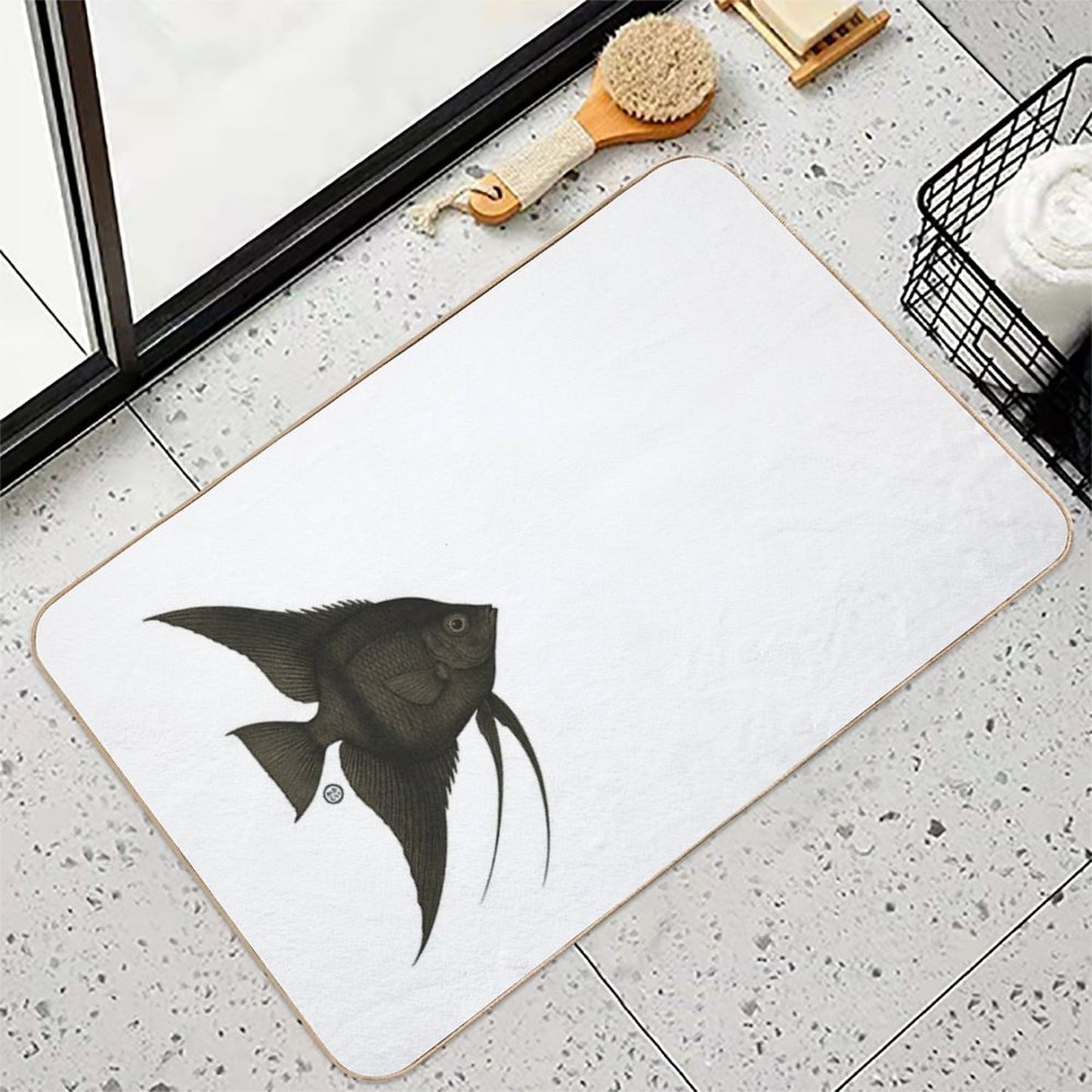 Black Angelfish - Vintage Japanese Style - Angel Fish Anti-Trip Bath Mat