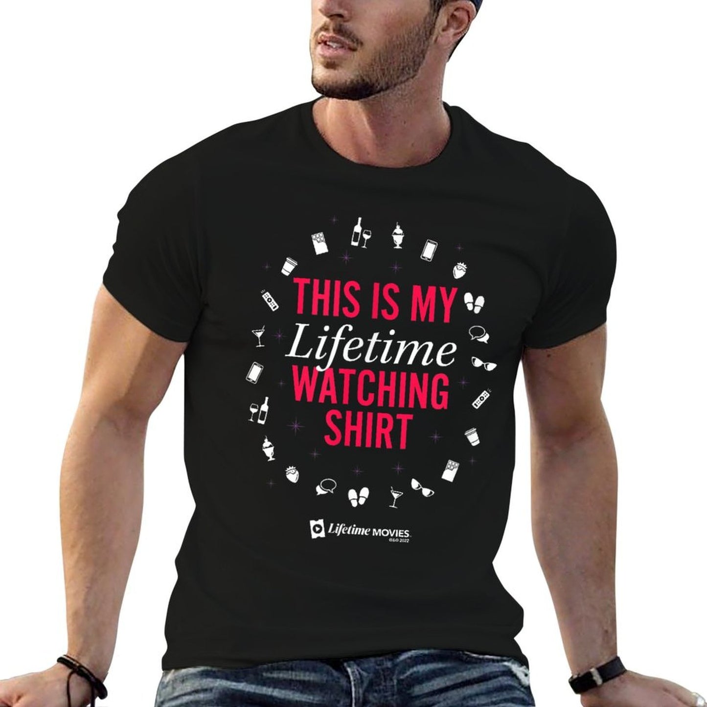 A+E This Is My Lifetime Watching Unisex Adults Black Crew Neck Heathered Texture T-Shirt