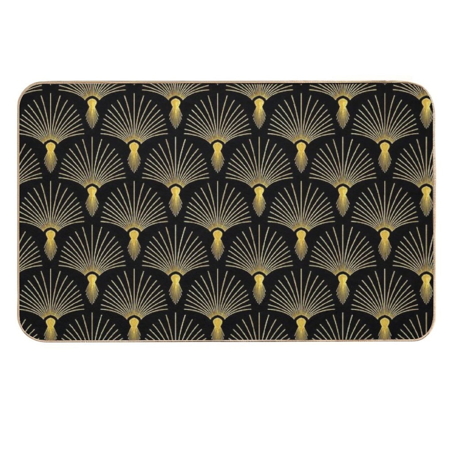Vintage Hollywood Elegant Golden And Black Art Deco Easy Maintenance Bath Mat