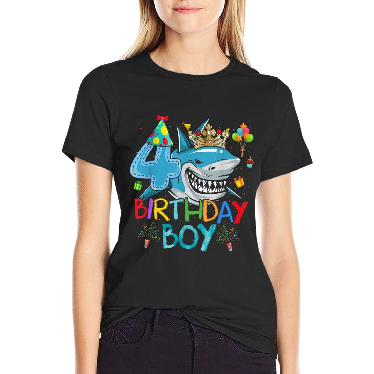 4th Birthday Shark Ocean Theme Party 4 Years Old For Boy Relaxed-fit T-Shirt