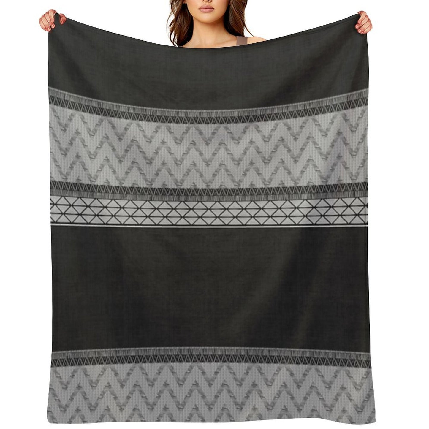 Dutch Wax Border Print in Black & White Machine-washable Throw Blanket