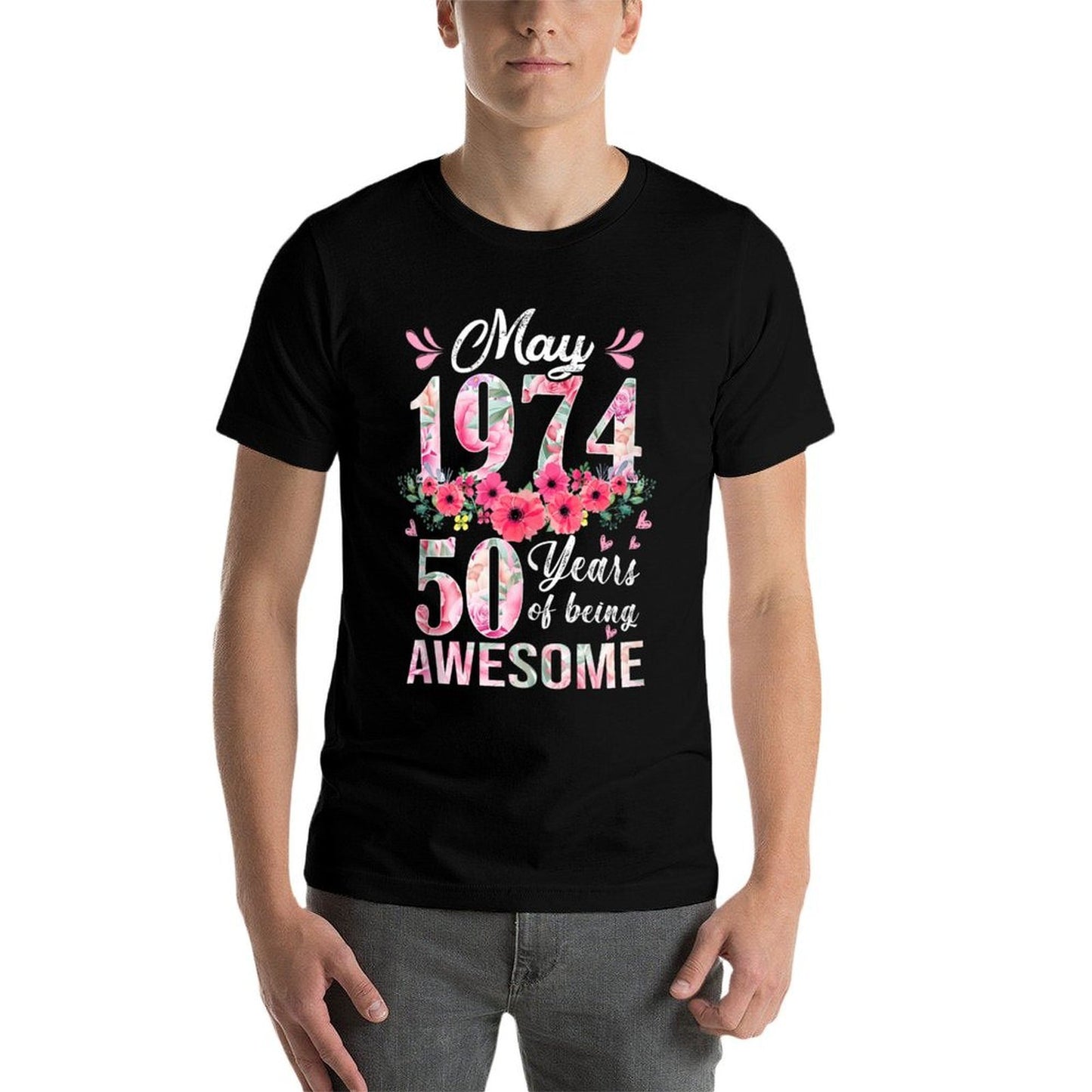 50 Year Old Made In May 1974 Floral 50th Birthday Gift Women High-quality Stitching T-Shirt