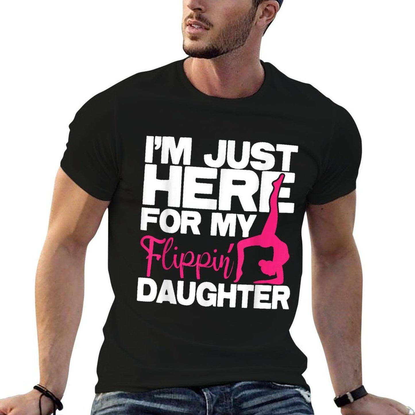 Funny Gymnasticss I'm Just Here For My Flippin' Daughter - Gymnastics Gymnast Heathered Texture T-Shirt