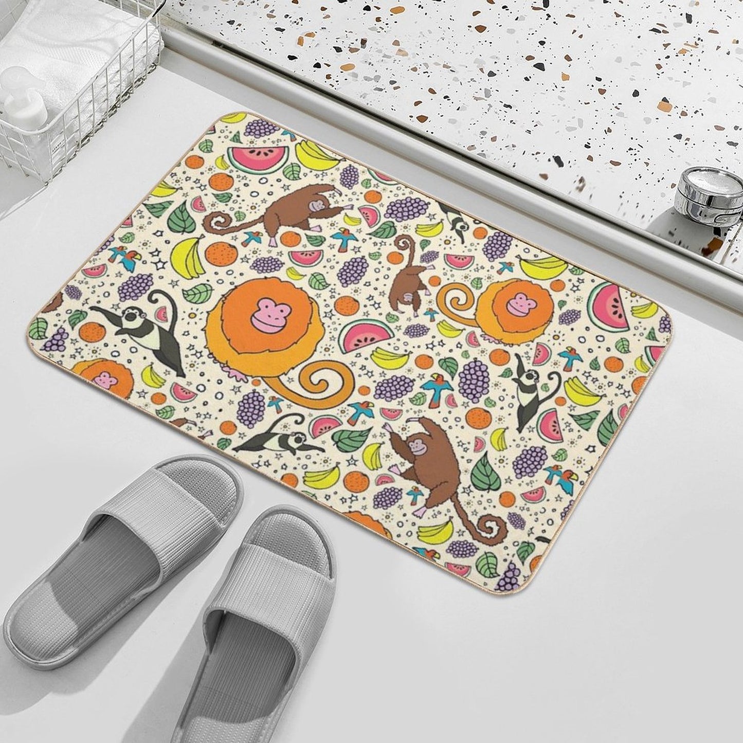 Monkeys And Fruit Stain-Proof Bath Mat
