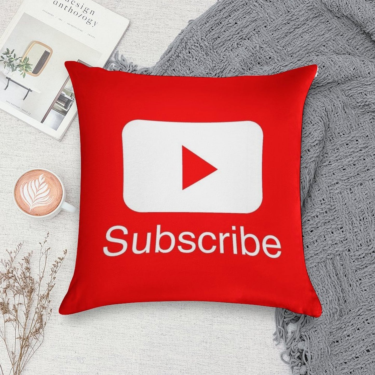 You Tube Subscribe Play Button Videos VLoggers Live Stream Soft Easy Maintenance Throw Pillow