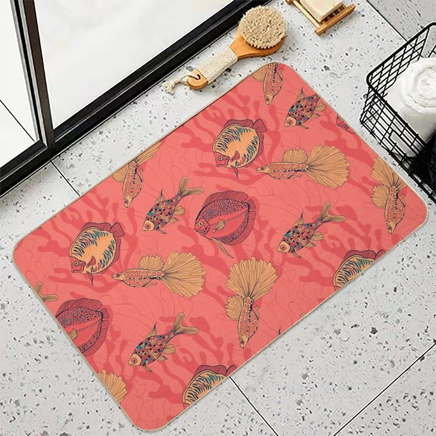 Fishes on Living Coral Background Durable Bath Mat