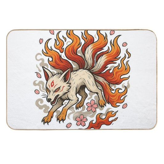 Nine-Tailed Kitsune — Battle Spirit Flame - Japanese Tattoo Style  Long-Lasting Bath Mat