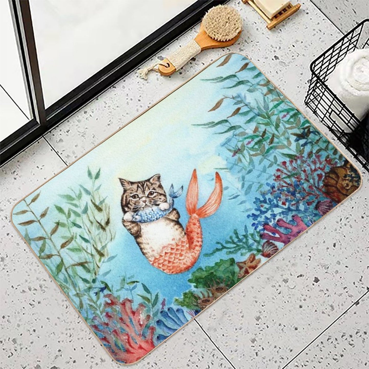Cute Purrmaid Cat Mermaid Eco-Friendly Bath Mat