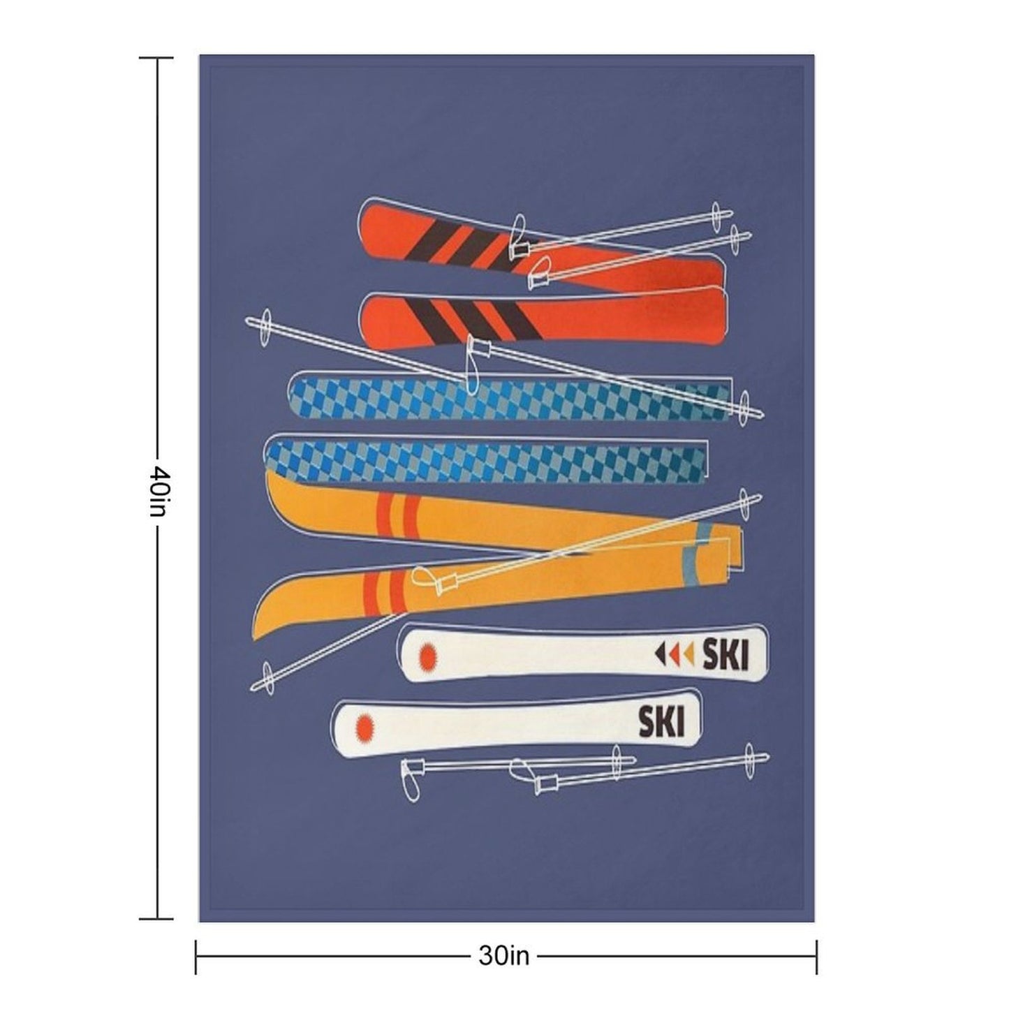 Retro Colorful Skis Travel-friendly Throw Blanket