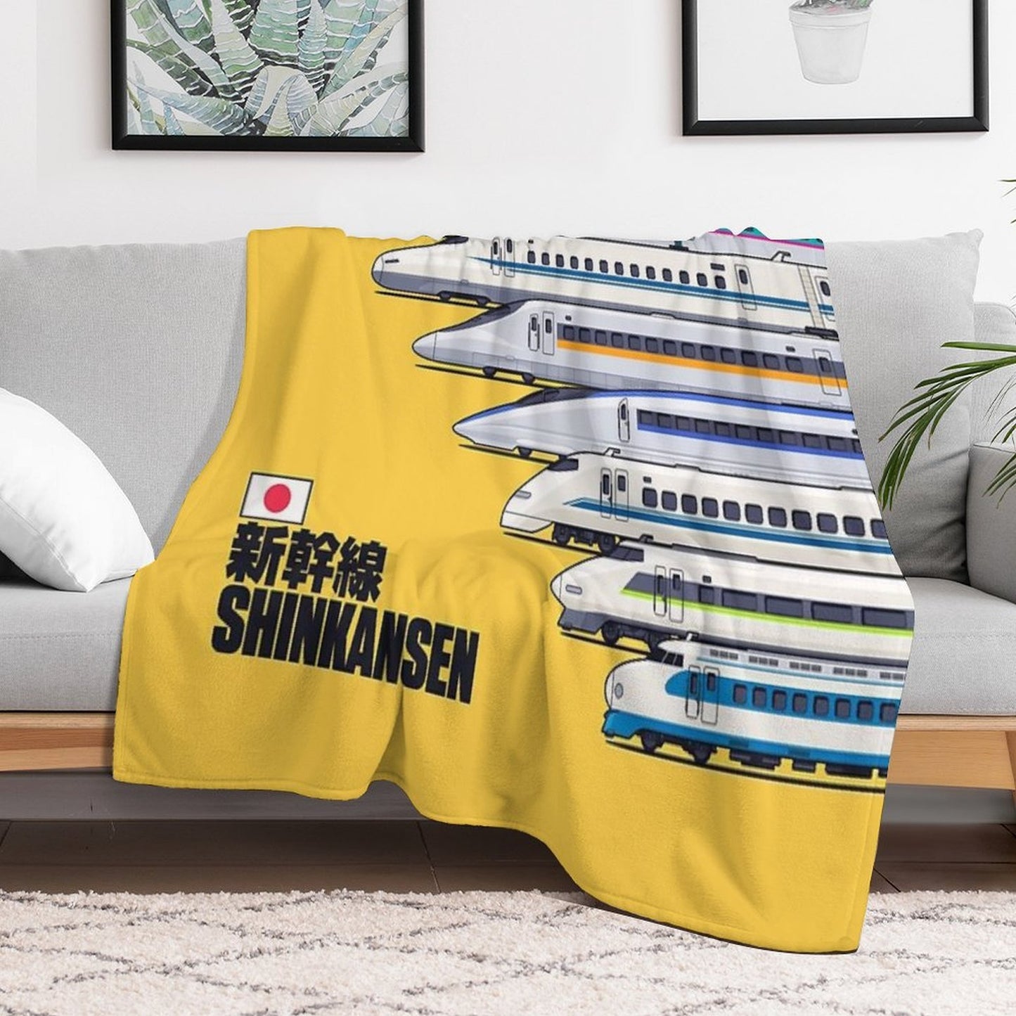 Shinkansen Bullet Train Evolution - Yellow Gift-ready Throw Blanket