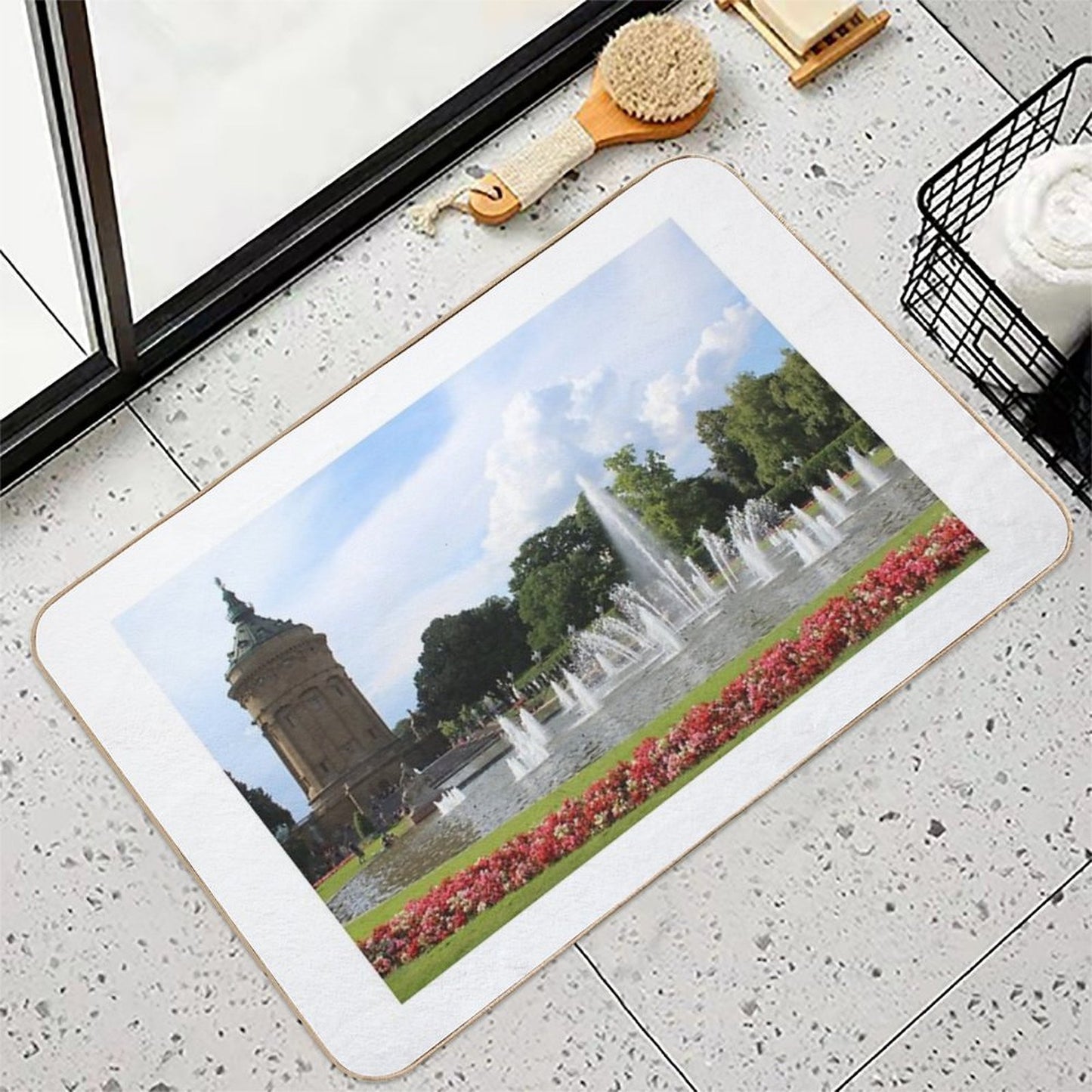 Mannheim Water Tower in Summer Slip-Resistant Bath Mat