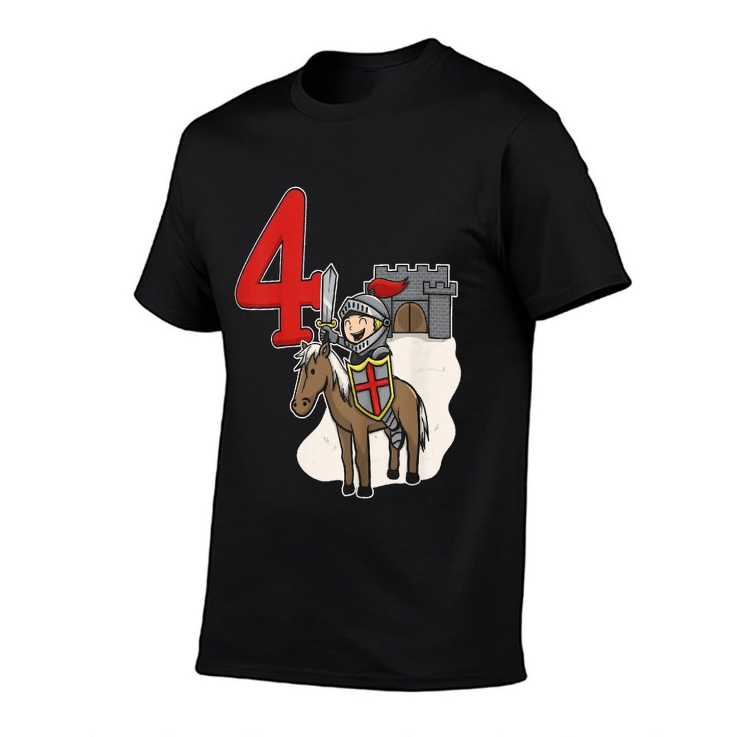 Kids Knight 4th Birthday - Castle And Number 4 Graphic-printed T-Shirt