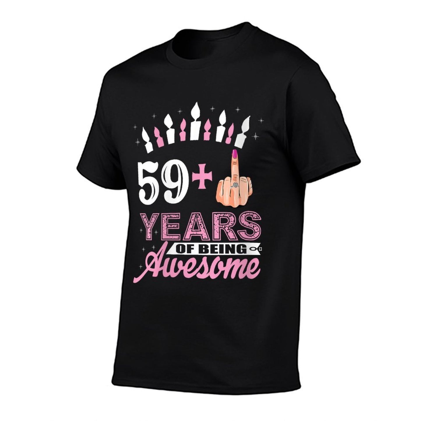Womens Funny 59 Plus Middle Finger 60th Birthday Gifts For Women  Rolled Sleeves T-Shirt