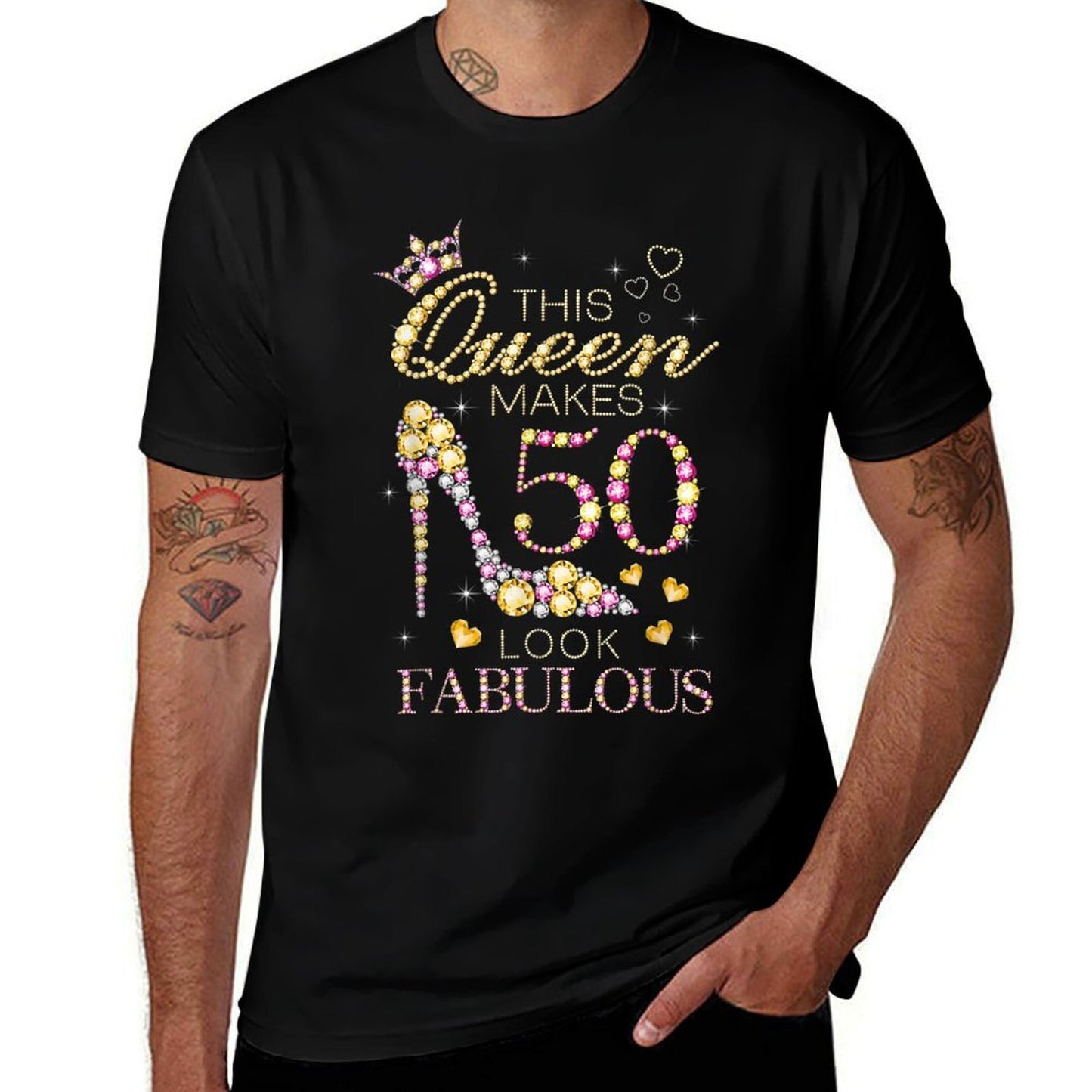 This Queen Makes 50 Look Fabulous 50th Birthday Queen B-day Ribbed Collar T-Shirt