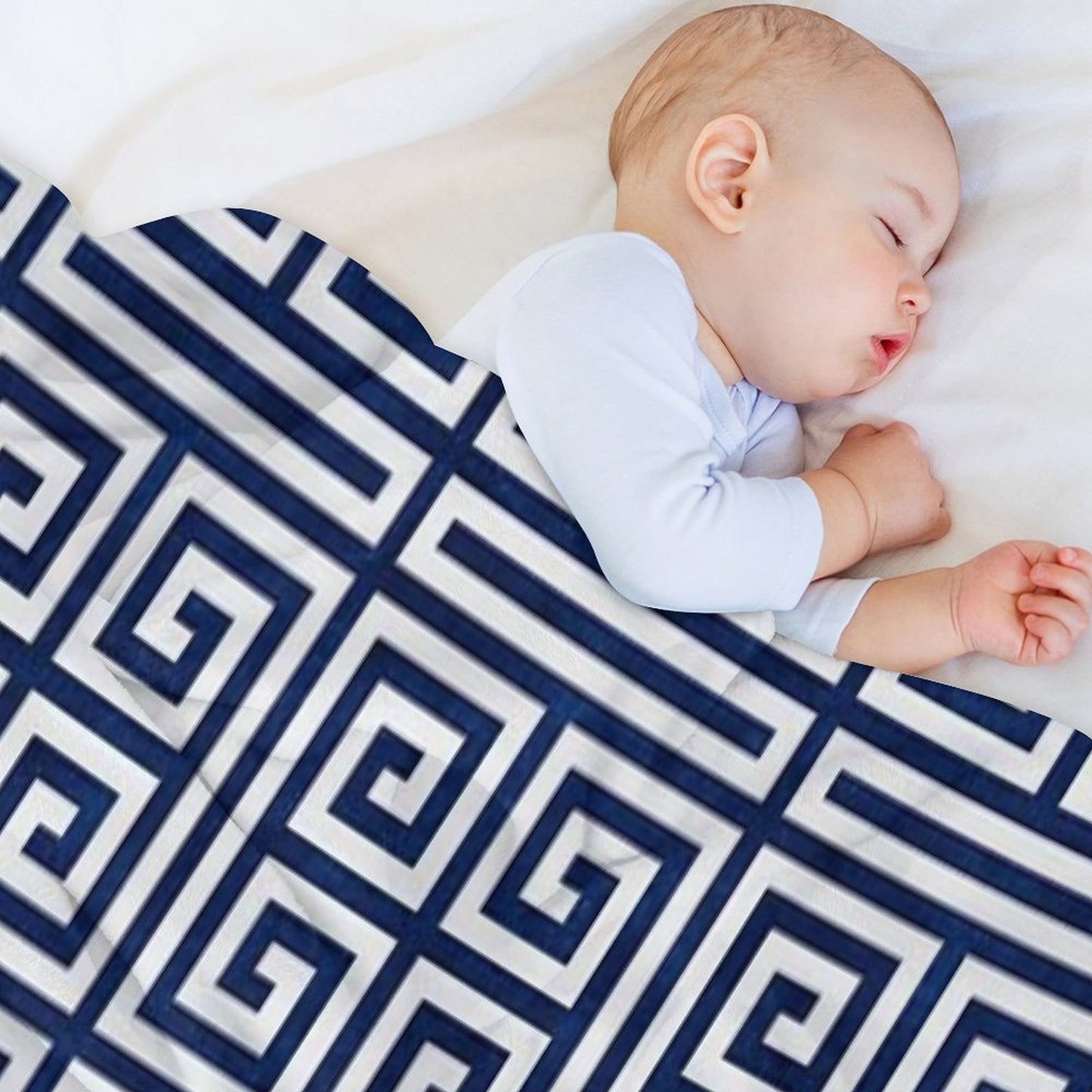 Greek Key - Blue And White Anti-pilling Throw Blanket
