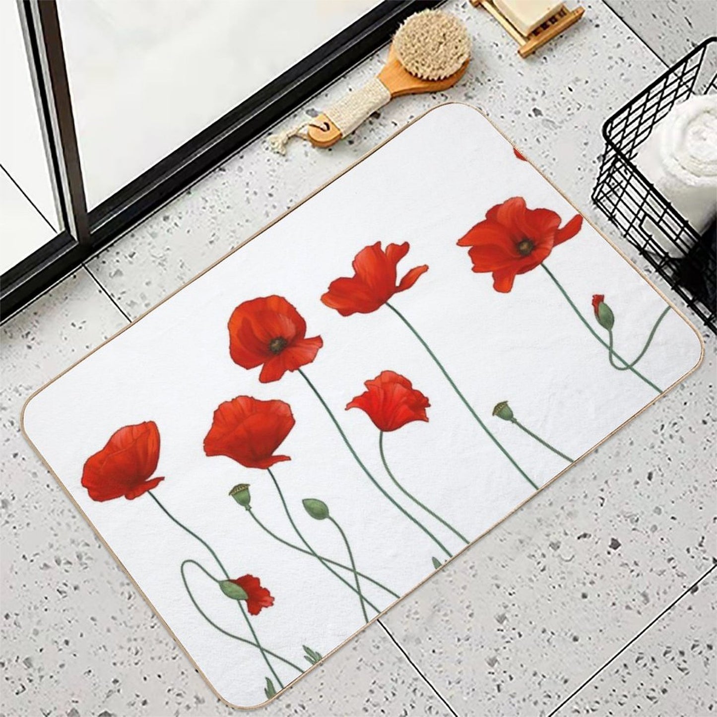 Poppy Stems. Fade-Resistant Bath Mat