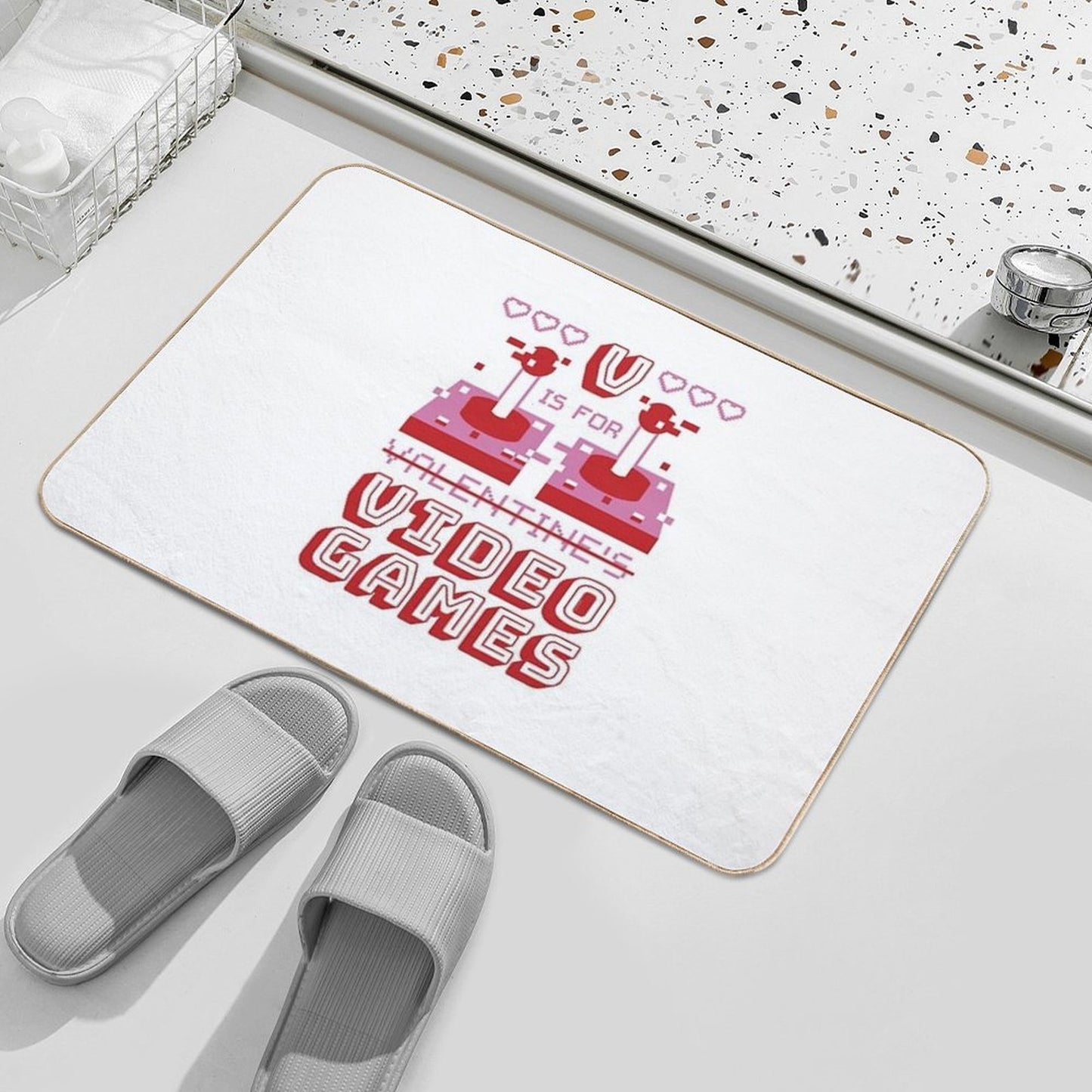 V Is For Video Games - Gaming Is My Valentine Durable Bath Mat