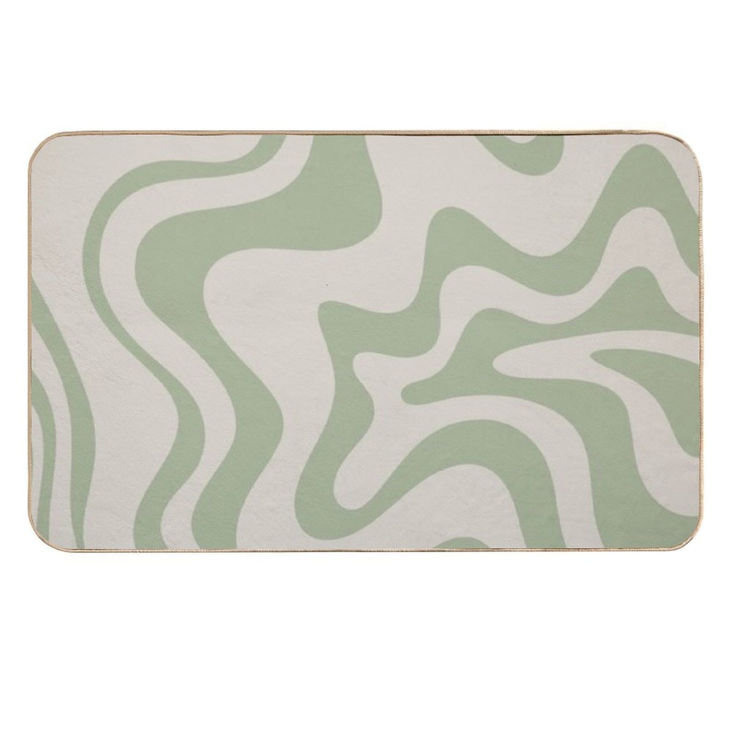 Liquid Swirl Contemporary Abstract Pattern in Sage Green And Beige Odorless Bath Mat
