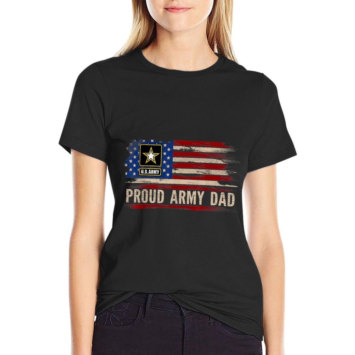 Vintage Proud Army Dad American Veteran Gift Summer-ready Fabric T-Shirt