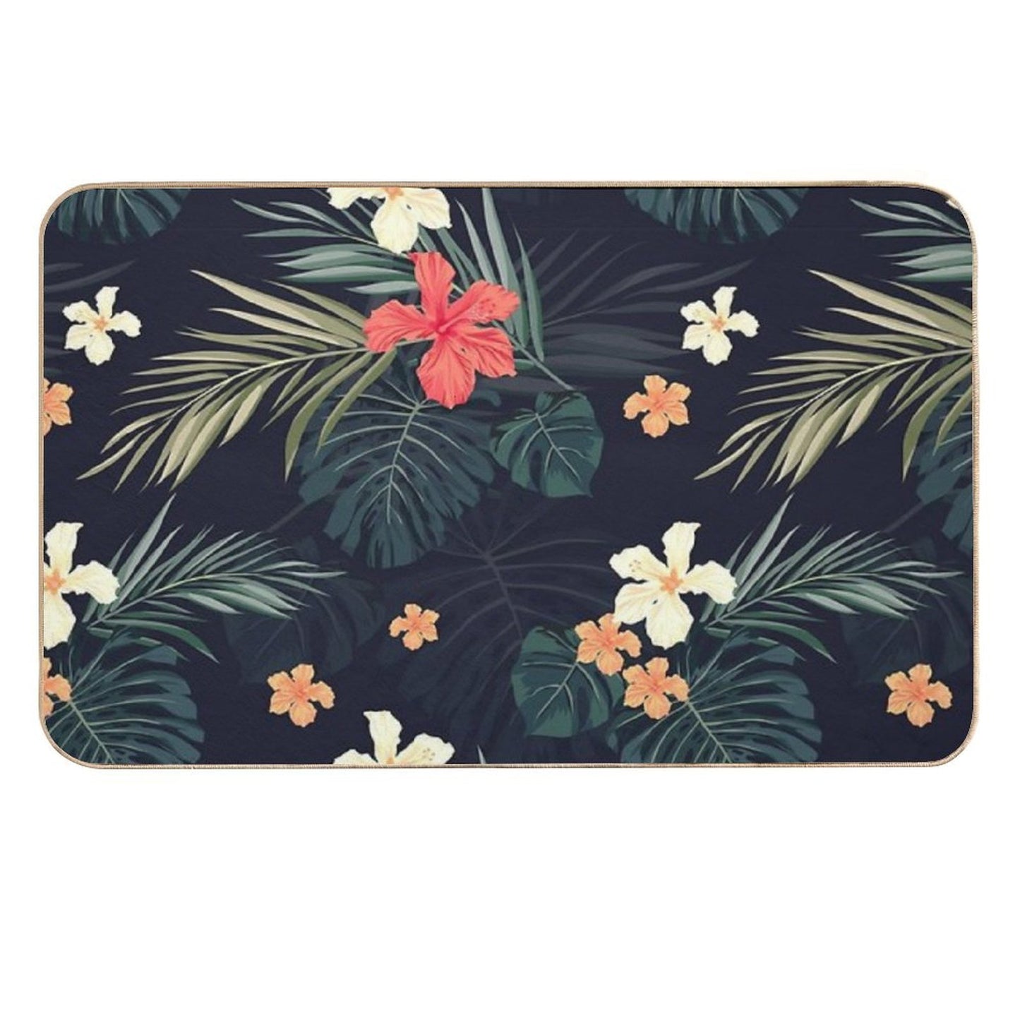 Dark Tropical Flowers Rapid-Drying Bath Mat