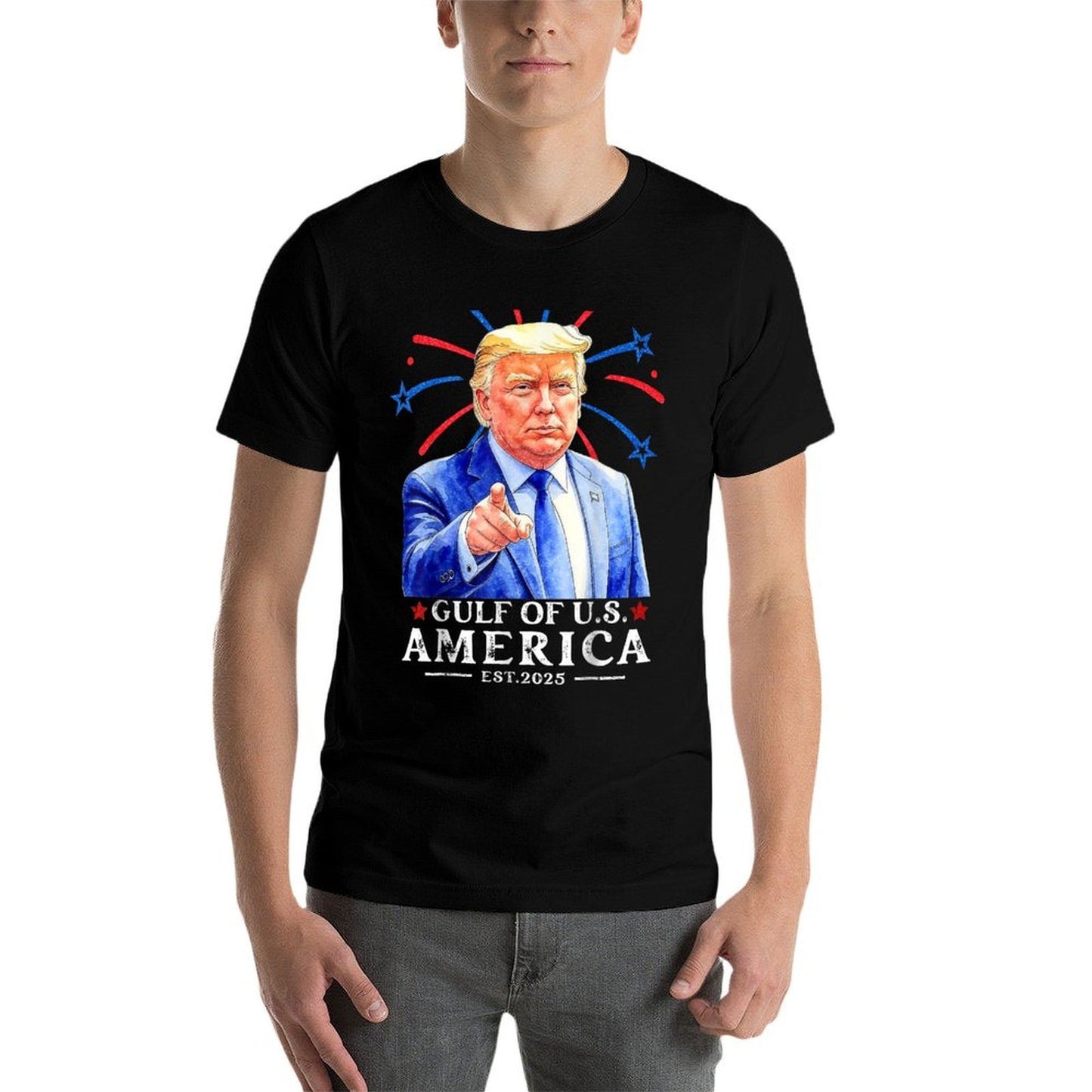 Funny Trump Gulf Of USA America 2025 Happy 4th Of July Trump Ribbed Collar T-Shirt