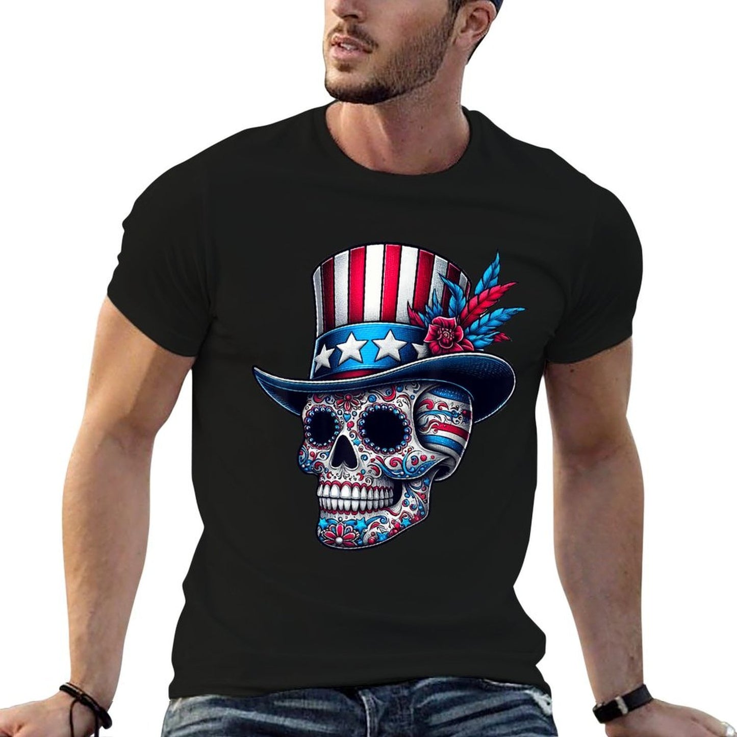 Independence Day Usa Patriot Skull 4th Of July Sugar Skull Comfortable T-Shirt