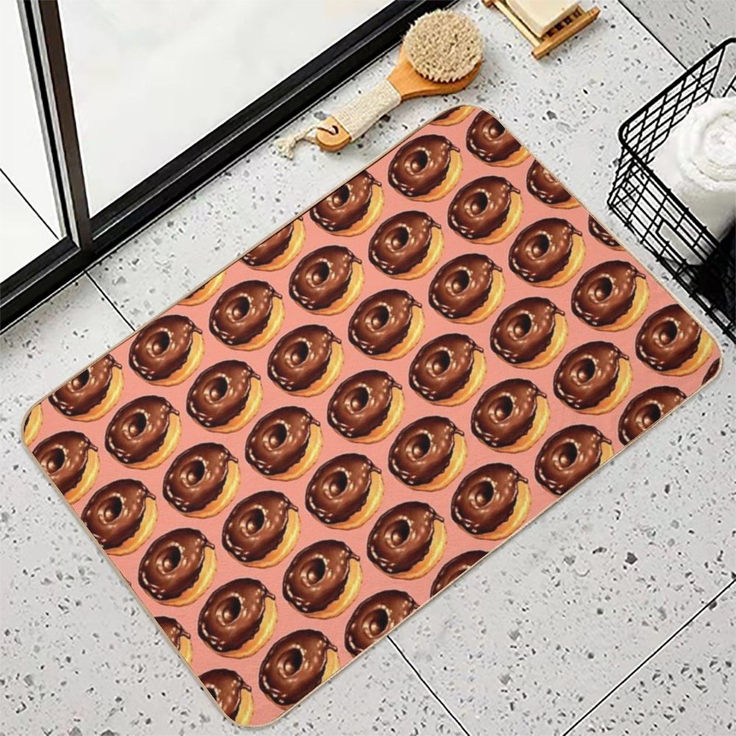 Chocolate Donut Pattern - Pink Easy To Clean Bath Mat