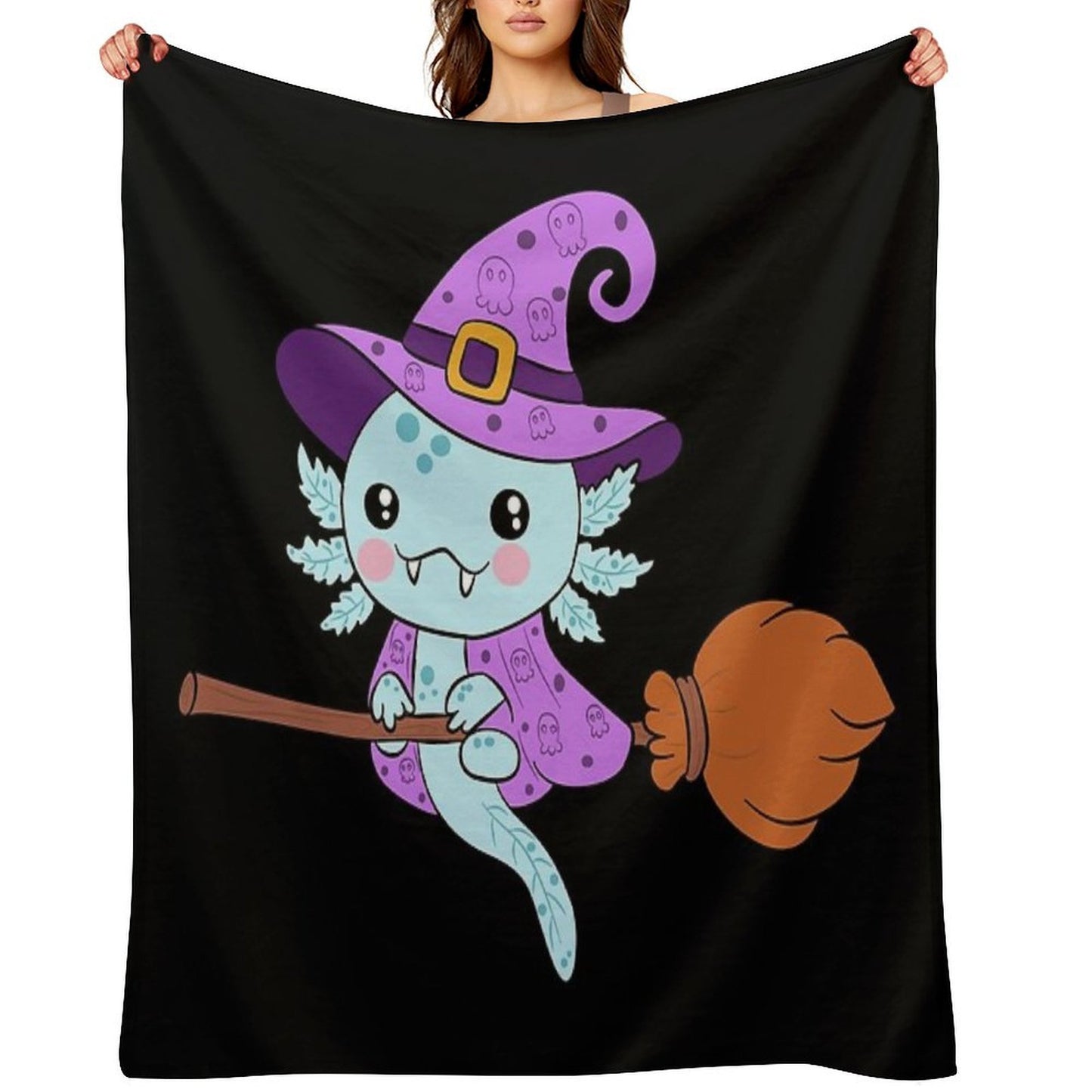 Adorable Axolotl in A Witch Costume Versatility Throw Blanket