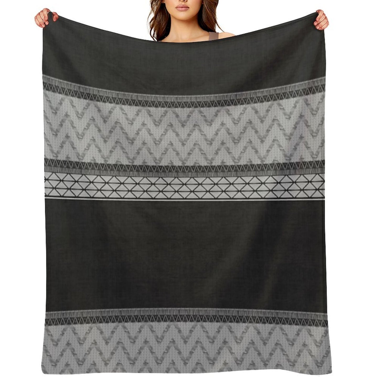 Dutch Wax Border Print in Black & White Machine-washable Throw Blanket