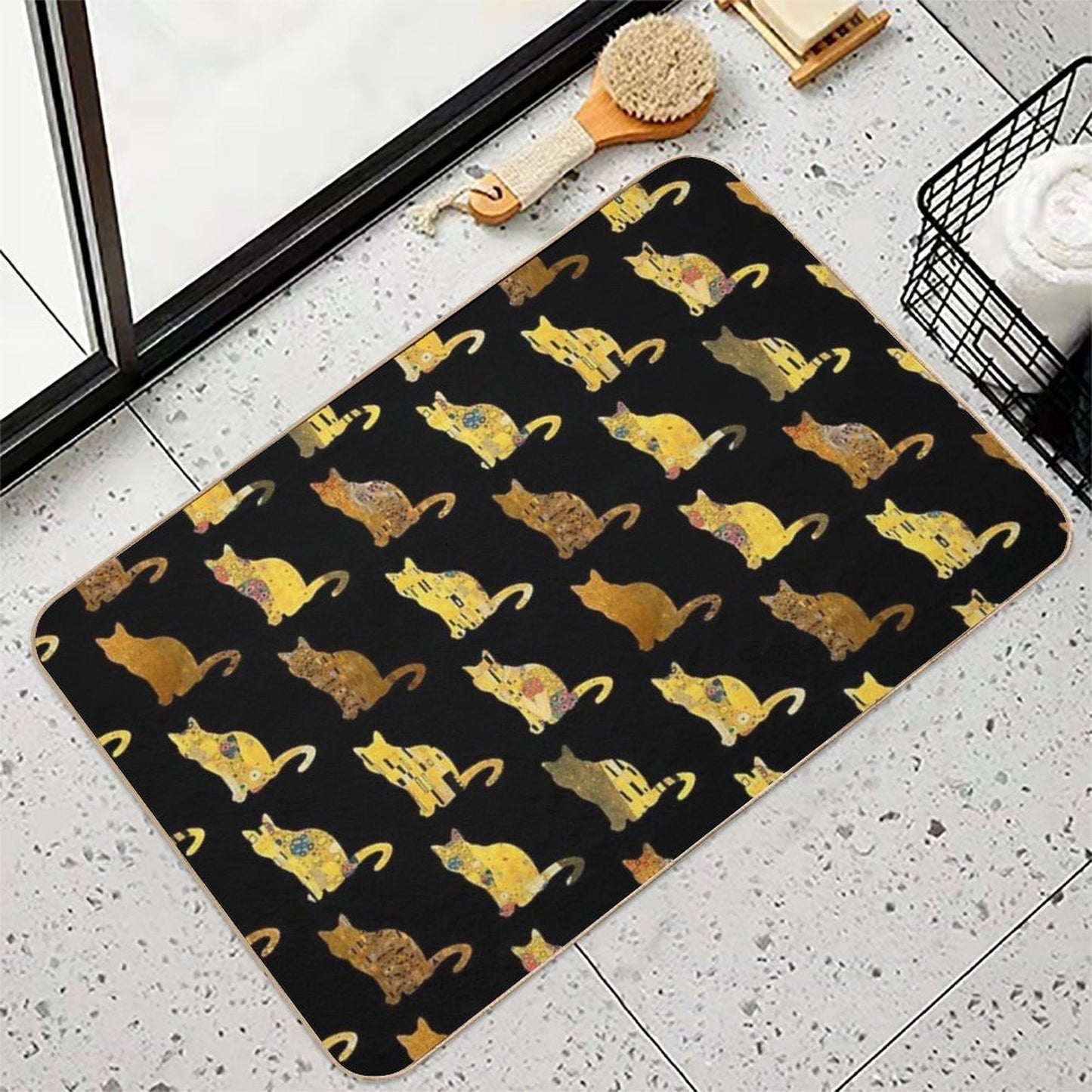 Klimt Cats in Gold And Black Dirt-Trapping Bath Mat
