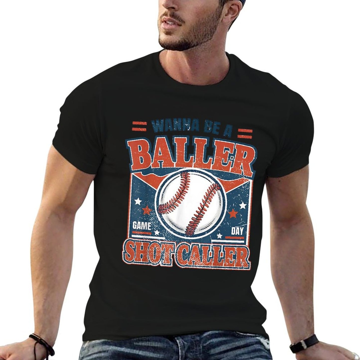 Wanna Be A Baller Shot Caller Retro Baseball Slim-fit Cut T-Shirt