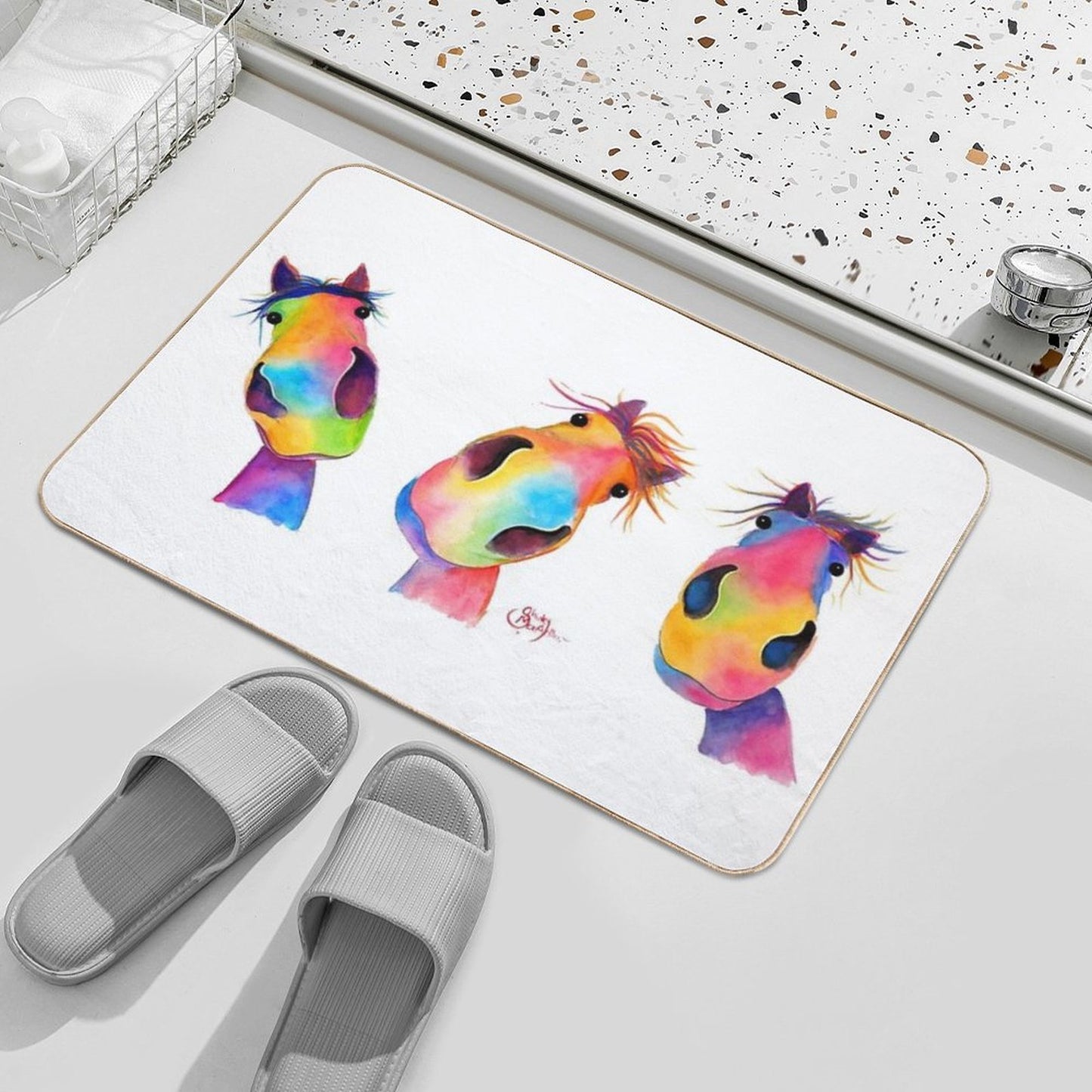 HoRSe PRiNT ' THe HaPPY HoRSeS ' BY SHiRLeY MacARTHuR Repositionable Bath Mat